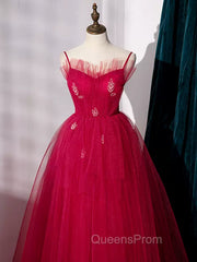 Burgundy Layered Tulle Long Evening Prom Dress, Wine Red Long Evening Dress