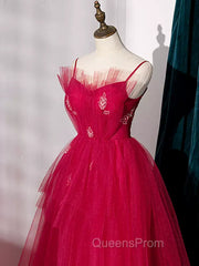 Burgundy Layered Tulle Long Evening Prom Dress, Wine Red Long Evening Dress