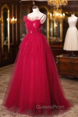 Burgundy Layered Tulle Long Evening Prom Dress, Wine Red Long Evening Dress