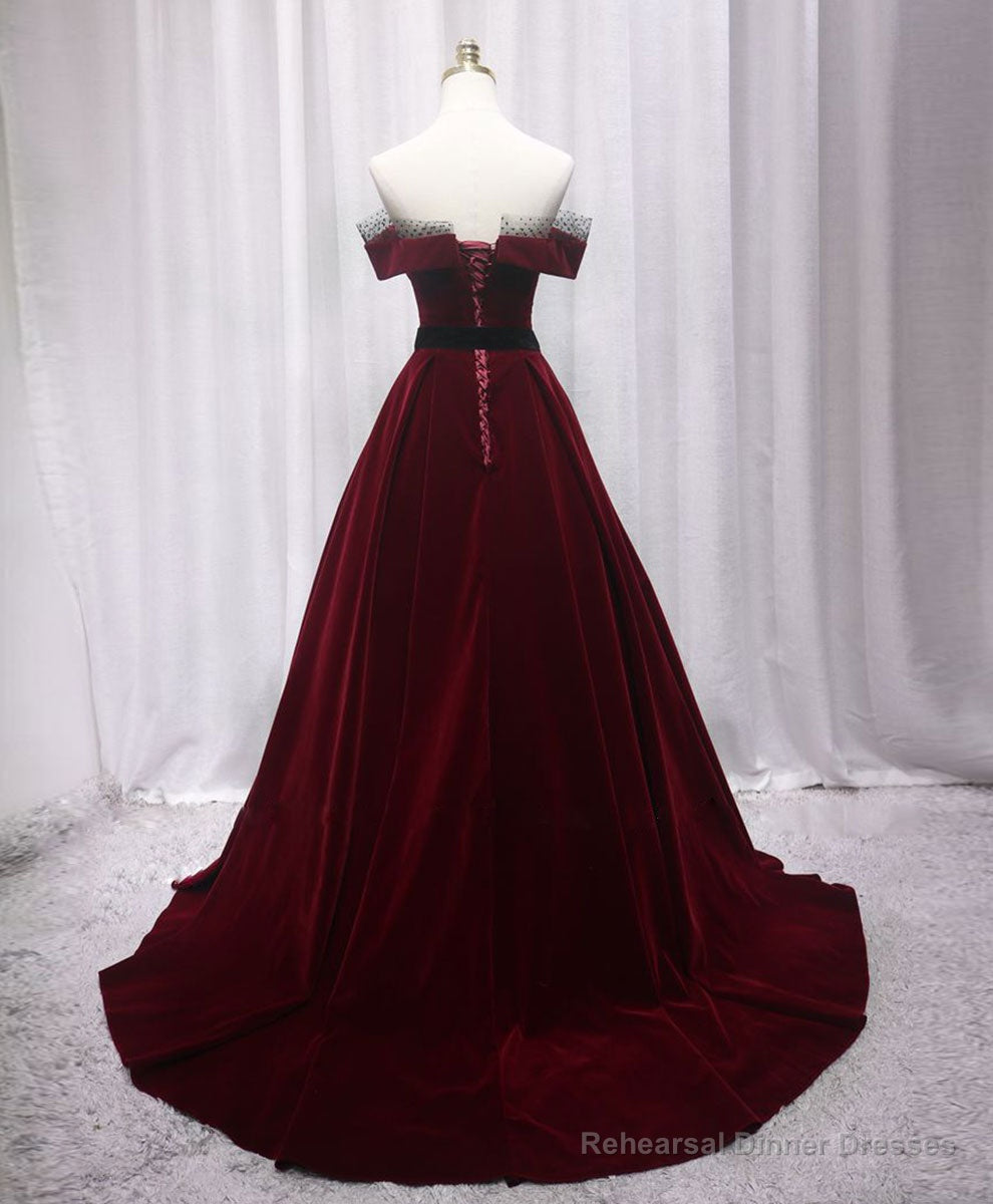 Burgundy Long Off Shoulder Prom Dress Long Evening Dress Secondary image