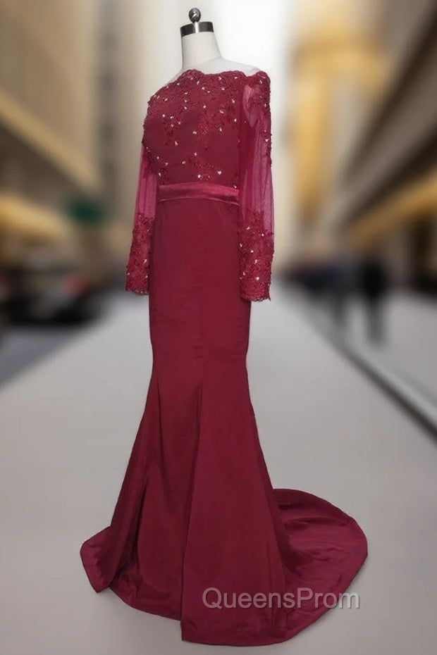 Burgundy Long Off the Shoulder Long Sleeves Mother of The Bride Dress Main image