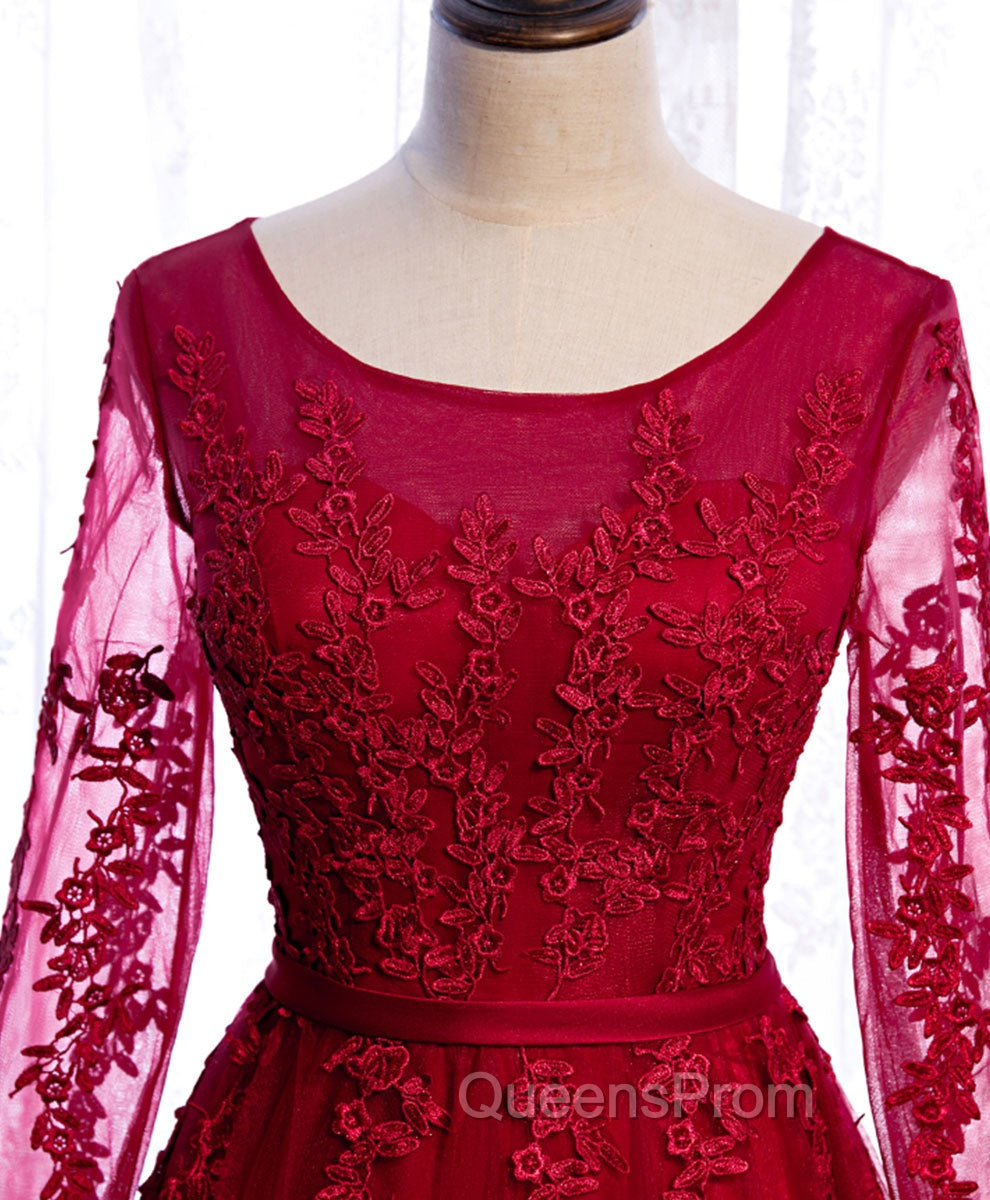 Burgundy Long Evening Prom Dress, Burgundy Evening Bridesmaid Dress