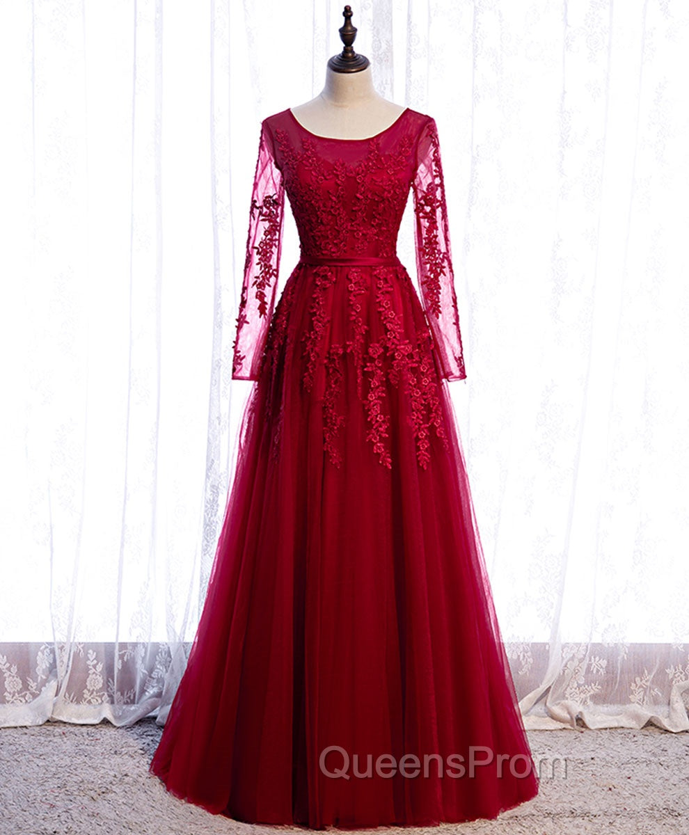 Burgundy Long Evening Prom Dress, Burgundy Evening Bridesmaid Dress Main image