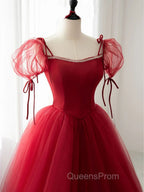 Burgundy Long Evening Prom Dress, Burgundy Evening Graduation Dress