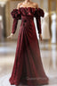 Burgundy Long Sleeve Pleats Evening Prom Dress