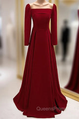 Burgundy Long Sleeve See Through Neck Evening Prom Dress