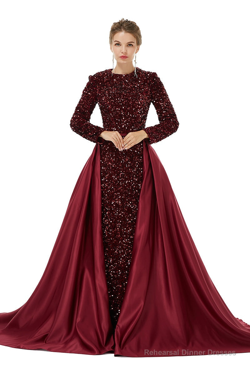 Long sleeve Sequin Prom Dresses with Detachable Skirt Main image