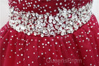 Burgundy Long Tulle Off Shoulder Evening Prom Dress , Junior Evening Prom Dress