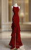 Burgundy Mermaid Halter Evening Prom Dress