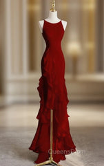 Burgundy Mermaid Halter Evening Prom Dress