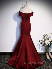 Burgundy Mermaid Long Evening Prom Dress, Burgundy Evening Dress