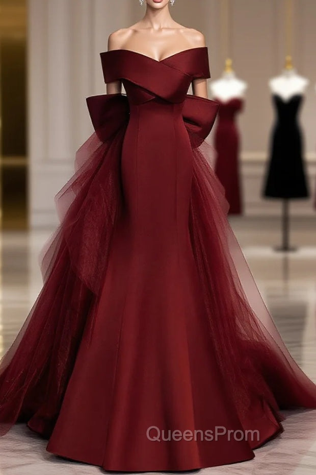 Burgundy Mermaid Long Evening Prom Dress, Burgundy Evening Dress Main image