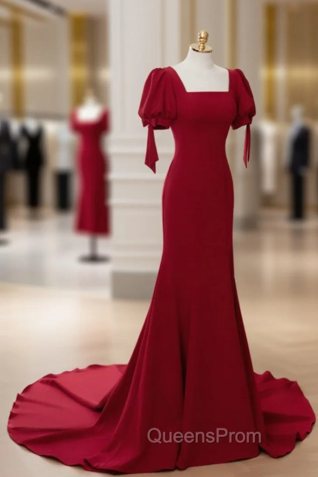 Burgundy Mermaid Long Evening Prom Dress, Burgundy Evening Dress