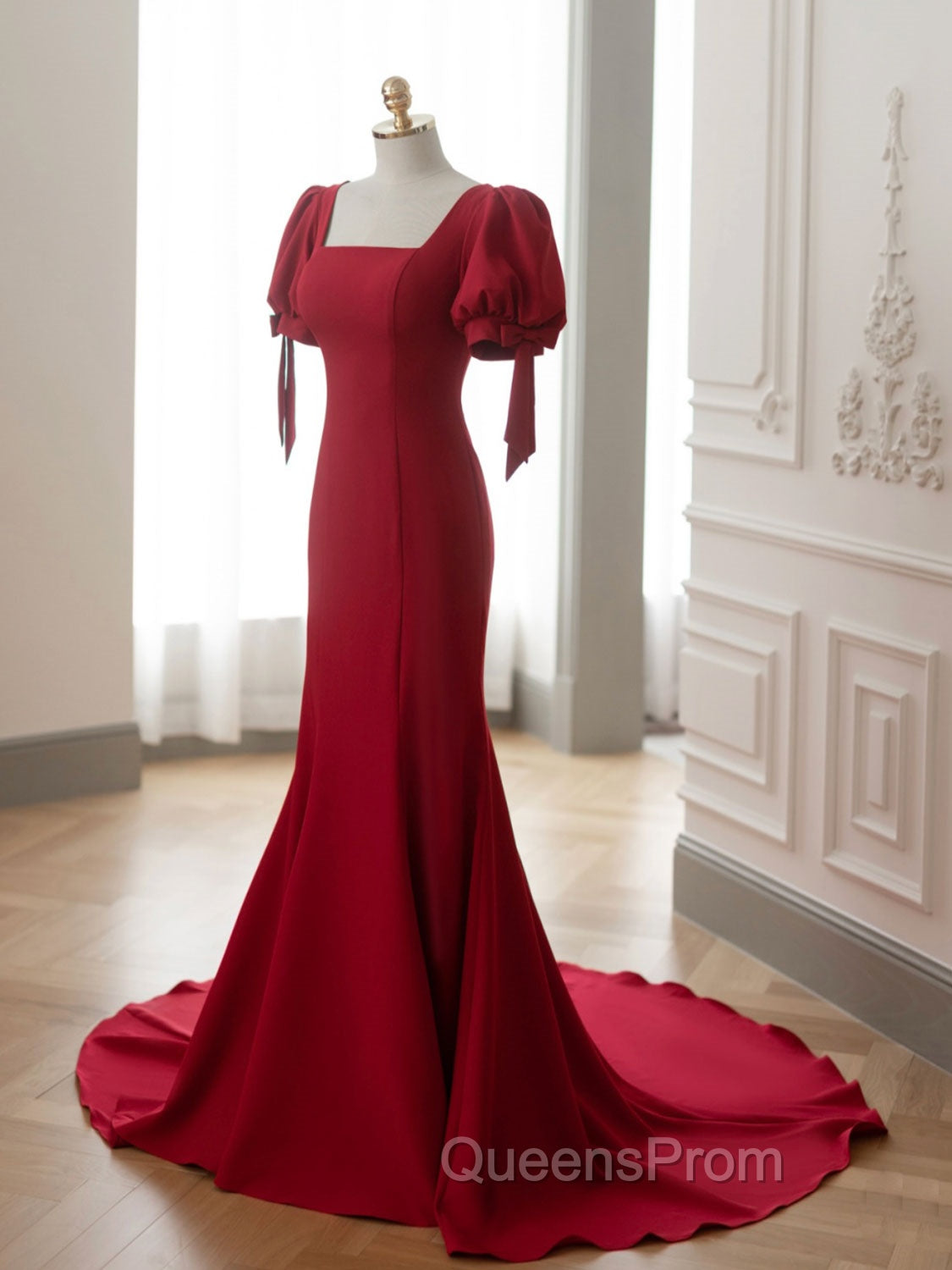 Burgundy Mermaid Long Evening Prom Dress, Burgundy Evening Dress