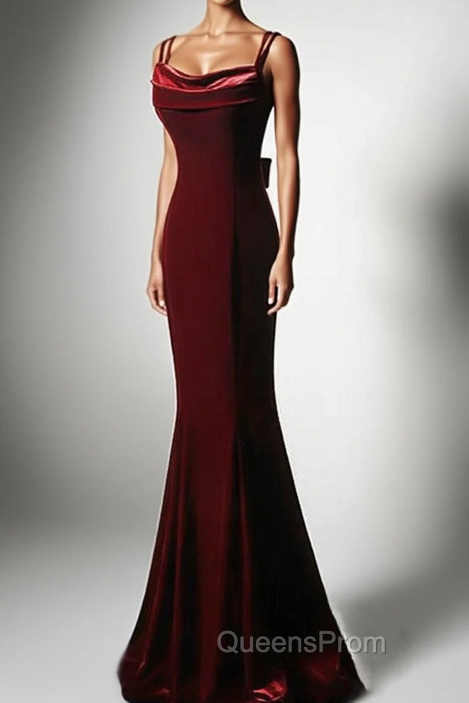Burgundy Mermaid Long Evening Prom Dress, Wine Red Long Mermaid Evening Dress Main image