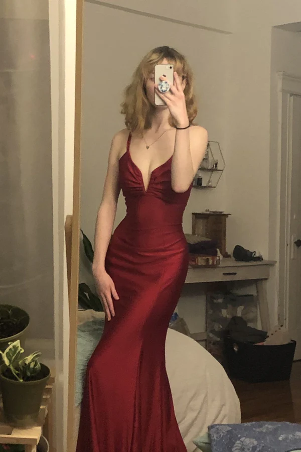 Burgundy Mermaid Long Classy Prom Classy Evening Dress