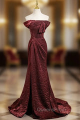 Burgundy Mermaid Off the Shoulder Pleats Evening Prom Dress