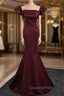 Burgundy Mermaid Off the Shoulder Pleats Evening Prom Dress