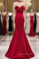 Burgundy Mermaid Satin Halter Backless Beading Evening Prom Dress
