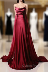 Burgundy Mermaid Satin Straps Evening Prom Dress