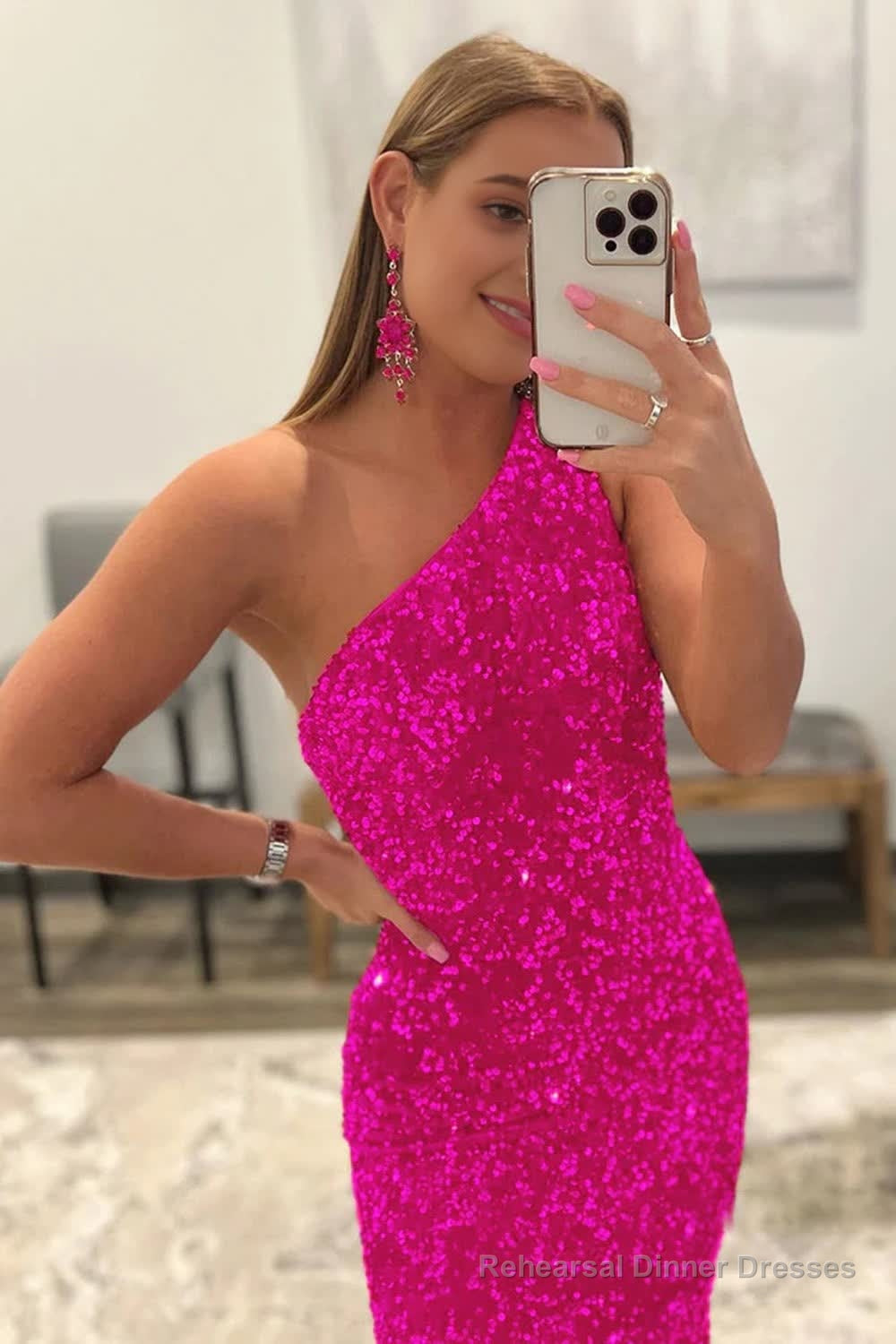 Burgundy Mermaid Sequins Long Prom Dress