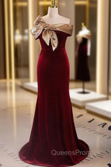 Burgundy Mermaid Sequins Off the Shoulder Evening Prom Dress