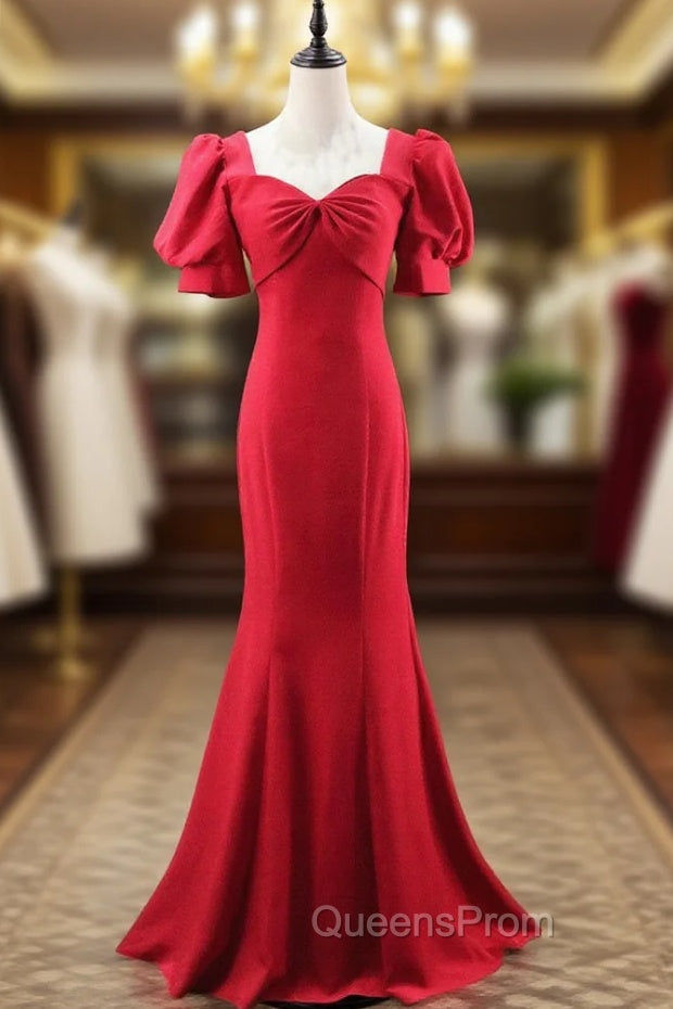 Burgundy Mermaid Square Short Sleeve Evening Prom Dress Main image