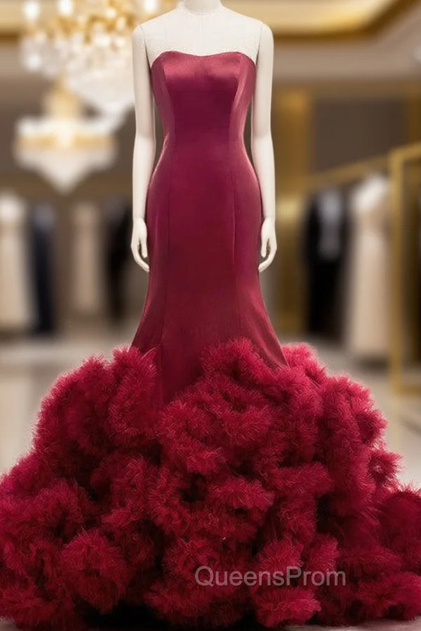 Burgundy Mermaid Sweetheart Floor Length Wedding Dress