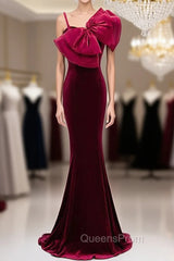Burgundy Mermaid Velvet Spaghetti Straps Evening Prom Dress