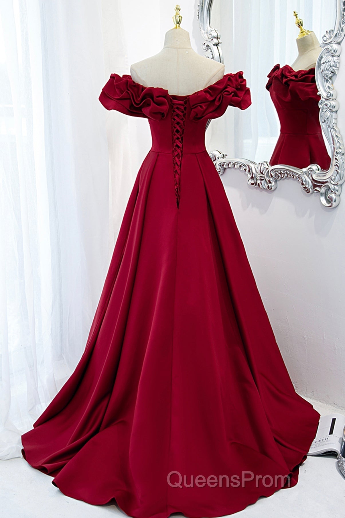 Burgundy Off Shoulder Long A Line Evening Prom Dress Evening Dress Secondary image