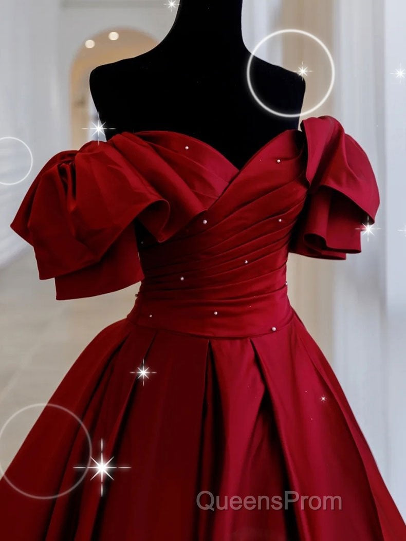 Burgundy off shoulder satin long Evening Prom Dress, burgundy evening Dress Secondary image