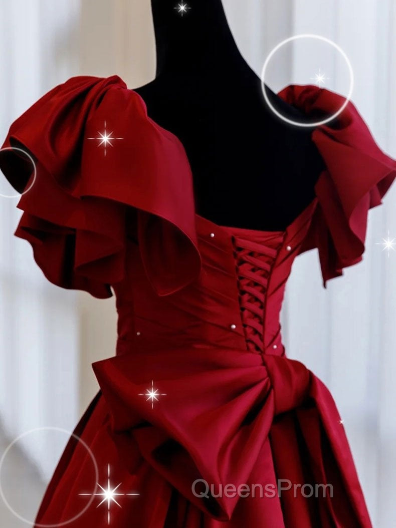 Burgundy off shoulder satin long Evening Prom Dress, burgundy evening Dress