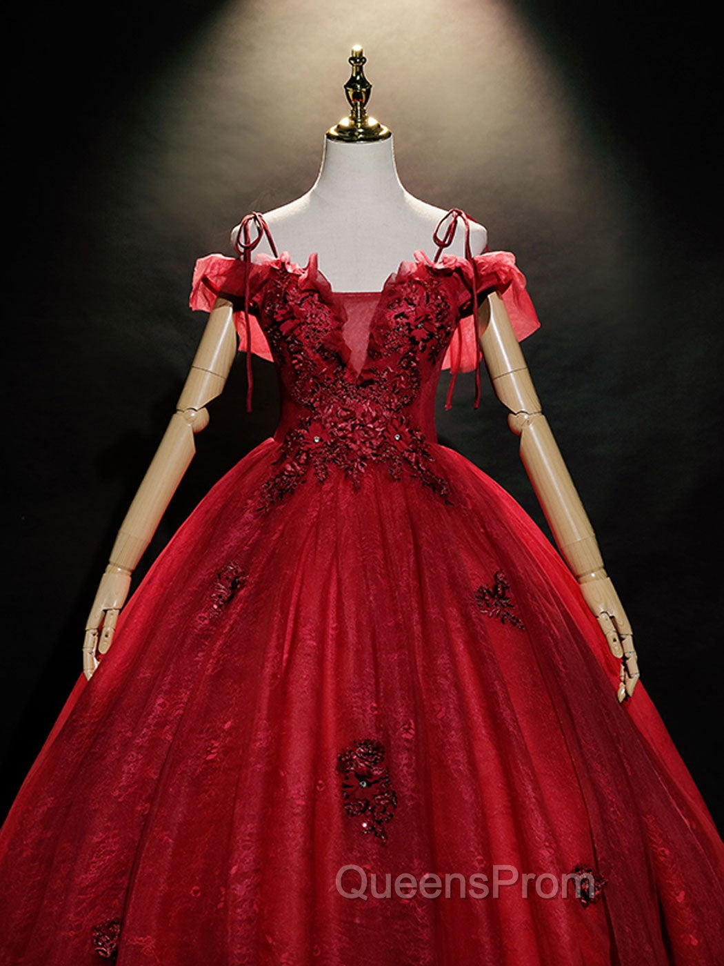 Burgundy Off Shoulder Tulle Lace Long Evening Prom Dress, Burgundy Lace Sweet 16 Dress