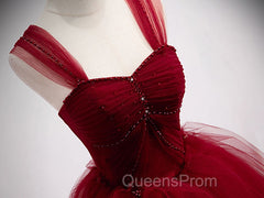 Burgundy Off Shoulder Tulle Long Evening Prom Dress, Burgundy Evening Dress