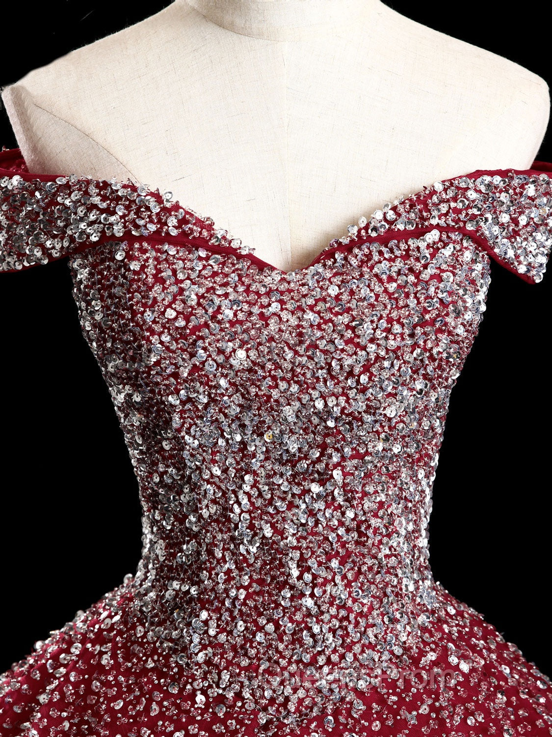 Burgundy Off Shoulder Tulle Sequin Long Evening Prom Dress, Burgundy Sweet 16 Dress