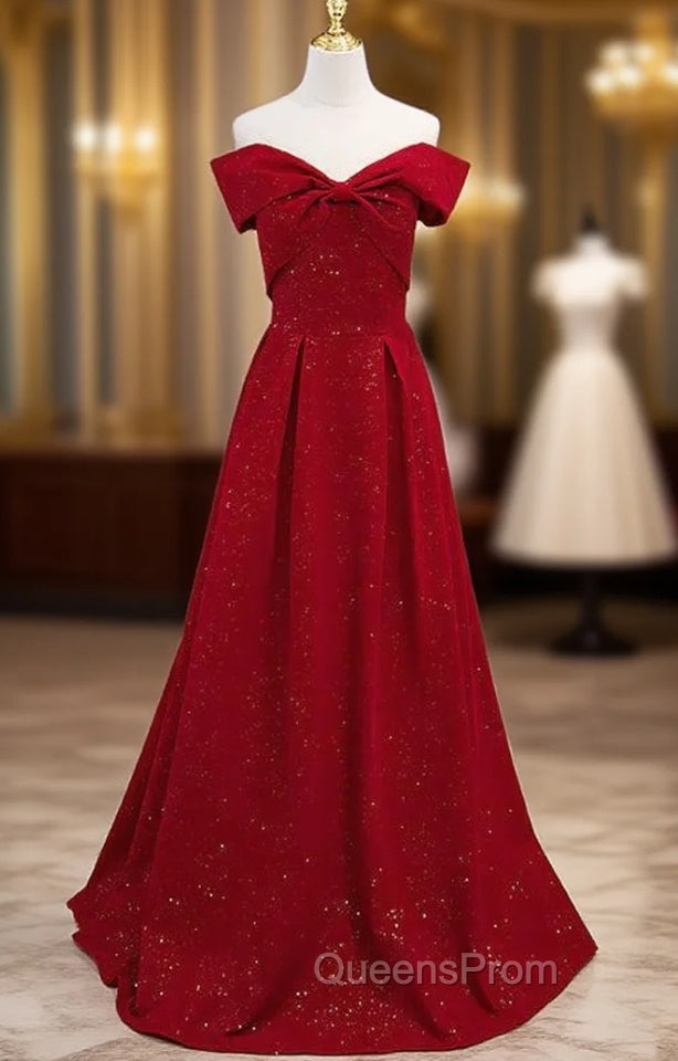 Burgundy Off the Shoulder Pleats Evening Prom Dress