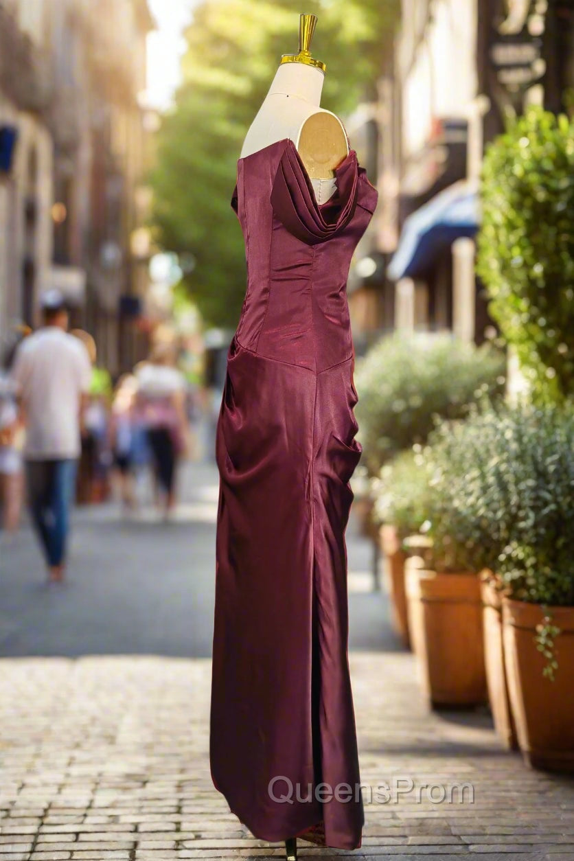 Burgundy Off The Shoulder Evening Prom Dress Simple Satin Evening Dress