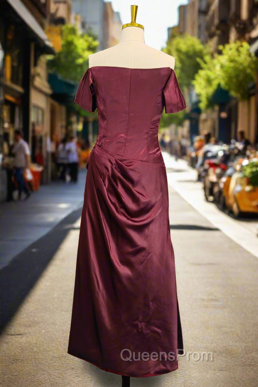 Burgundy Off The Shoulder Evening Prom Dress Simple Satin Evening Dress