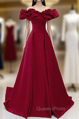 Burgundy Off the Shoulder Ruffles Evening Prom Dress