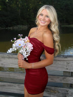 Burgundy Off The Shoulder Tulle Homecoming Dress Short Cocktail Dresses