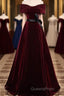Burgundy Off The Shoulder Velvet Long Evening Prom Dress