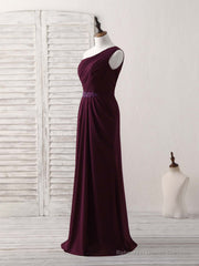Burgundy One Shoulder Chiffon Mermaid Long Prom Dresses