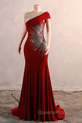 Burgundy Evening Prom Dress Bodycon Velvet Long Evening Dress with Embroidered Beadings