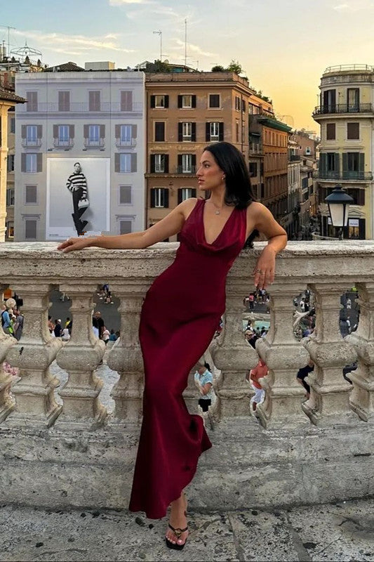 Burgundy Classy Prom Dress Deep V Neck Classy Evening Dress