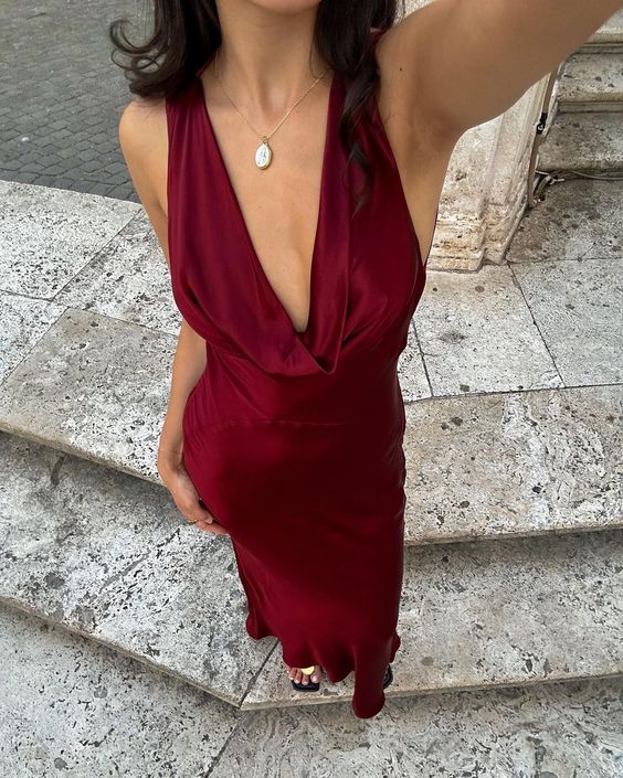 Burgundy Classy Prom Dress Deep V Neck Classy Evening Dress