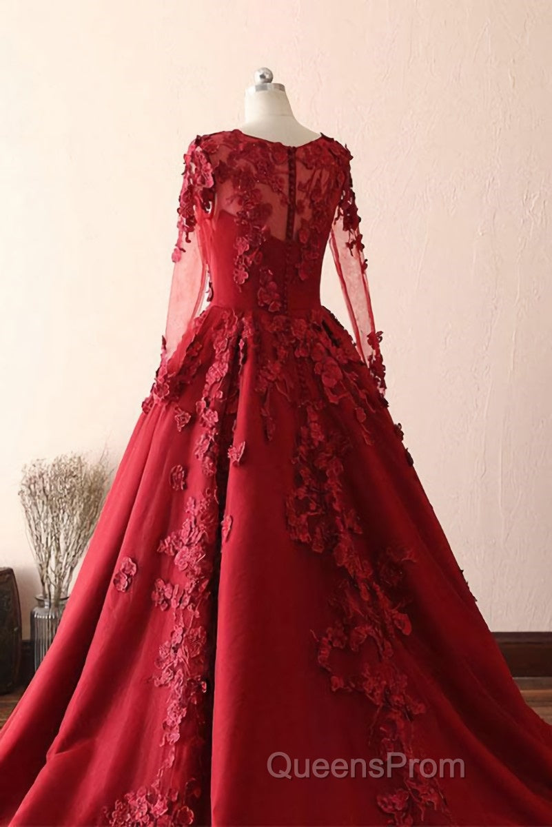 Burgundy round neck lace long Evening Prom Dress burgundy evening Dress Secondary image