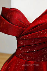 Burgundy Satin And Black Tulle Long Evening Prom Dress, Beautiful A-Line Party Dress