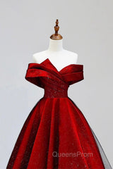 Burgundy Satin And Black Tulle Long Evening Prom Dress, Beautiful A-Line Party Dress