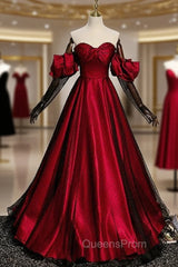 Burgundy Satin Black Tulle Sweetheart Evening Prom Dress