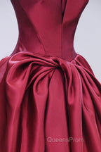 Burgundy Satin Floor Length Evening Prom Dress, Beautiful A-Line Evening Party Dress